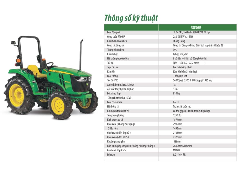 Thông số Kỹ Thuật Của Máy Kéo John Deere