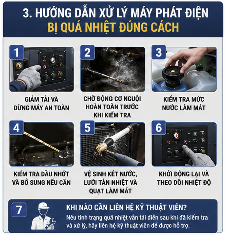 hướng dẫn xử lý máy phát điện bị quá nhiệt