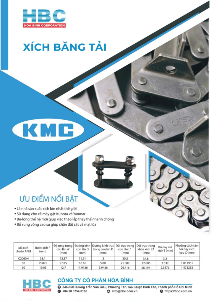 XÍCH KMC – XÍCH BĂNG TẢI, XÍCH DÀN XỚI BỀN BỈ CHO MÁY NÔNG NGHIỆP VÀ CÔNG NGHIỆP
